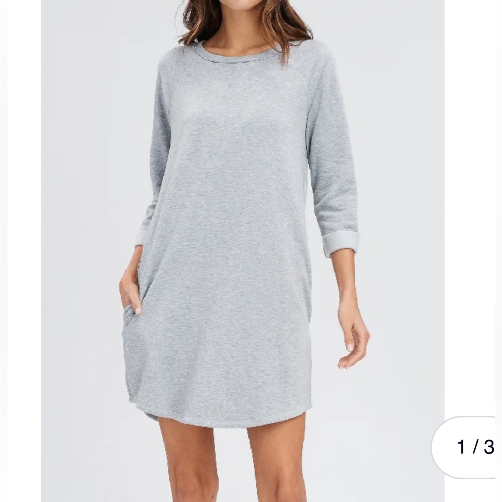 Cherish Heather Gray Tshirt Dress Quarter Length sleeve Pockets large